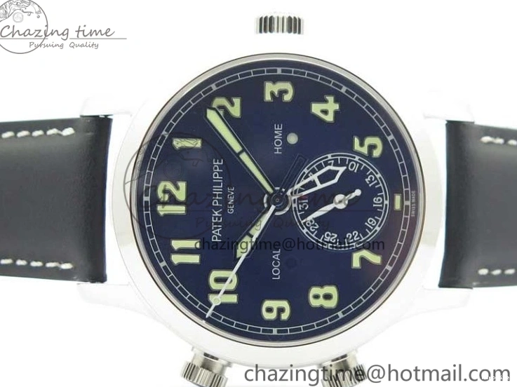 MIROTIME 0122 Practical Calatrava 5524 Pilot Travel Time SS GRF Blue Dial on Black Leather Strap A324 V 7107